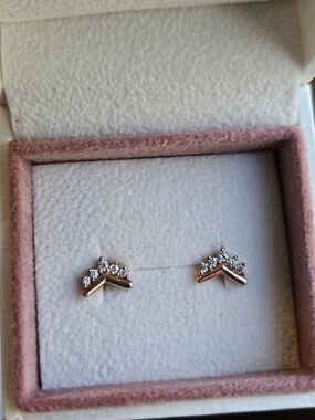 Pandora Sparkling Wishbone Studs - Rose Gold